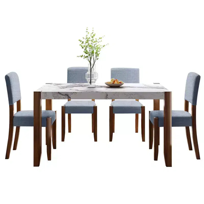 Ensemble table à manger 5 pièces avec table en faux marbre de 117 cm et 4 chaises rembourrées, pieds en bois d'hévéa, pour coin repas