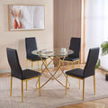 5-Piece Dining Set with Glass Table Top and Metal Legs, Mid-Century Design for 4-6 People