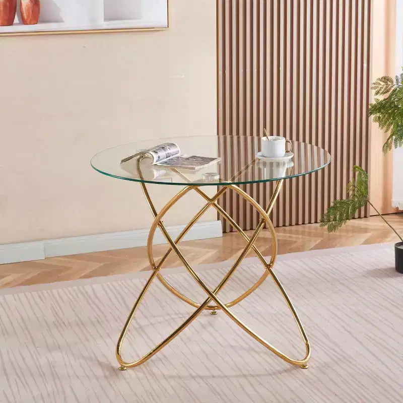 Ensemble de salle à manger 5 pièces avec plateau de table en verre et pieds en métal, design Mid-Century pour 4 à 6 personnes