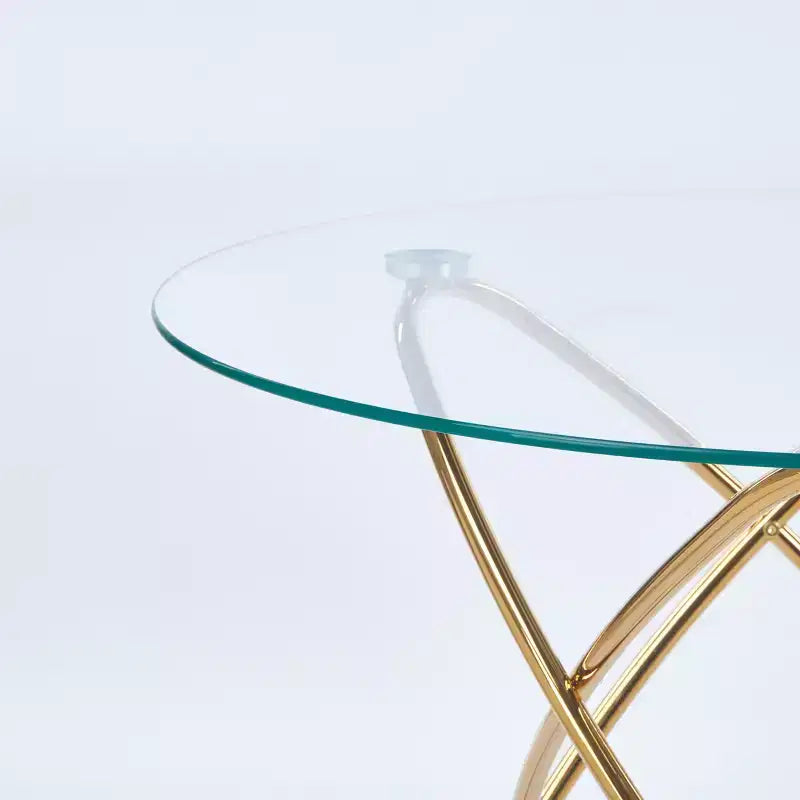 Ensemble de salle à manger 5 pièces avec plateau de table en verre et pieds en métal, design Mid-Century pour 4 à 6 personnes