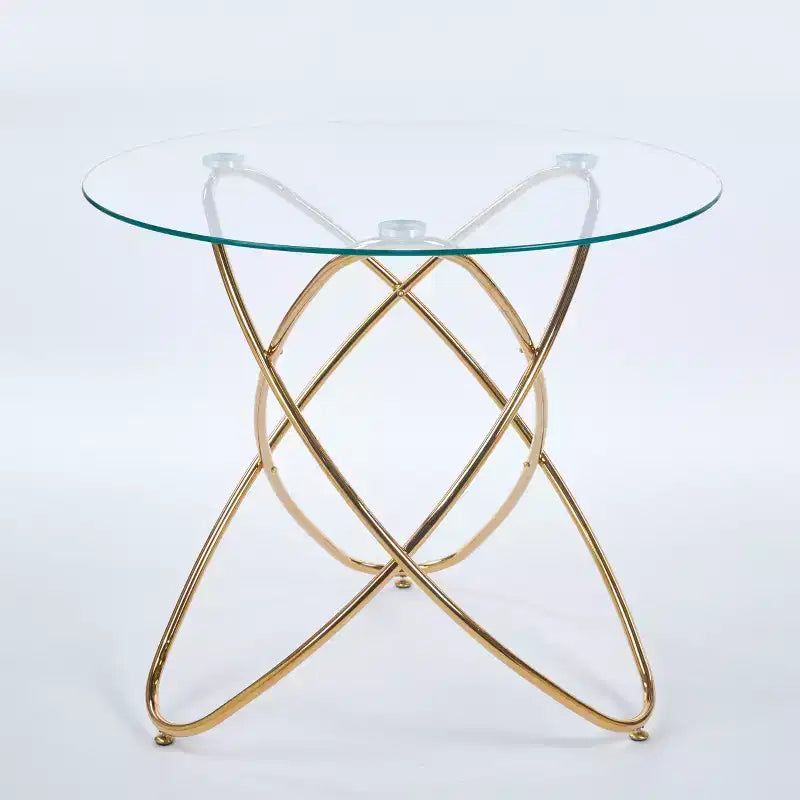 Ensemble de salle à manger 5 pièces avec plateau de table en verre et pieds en métal, design Mid-Century pour 4 à 6 personnes