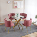 5-Piece Mid-Century Dining Set with Glass Table Top and Metal Legs for 4-6 People, Also Functions as Coffee Table