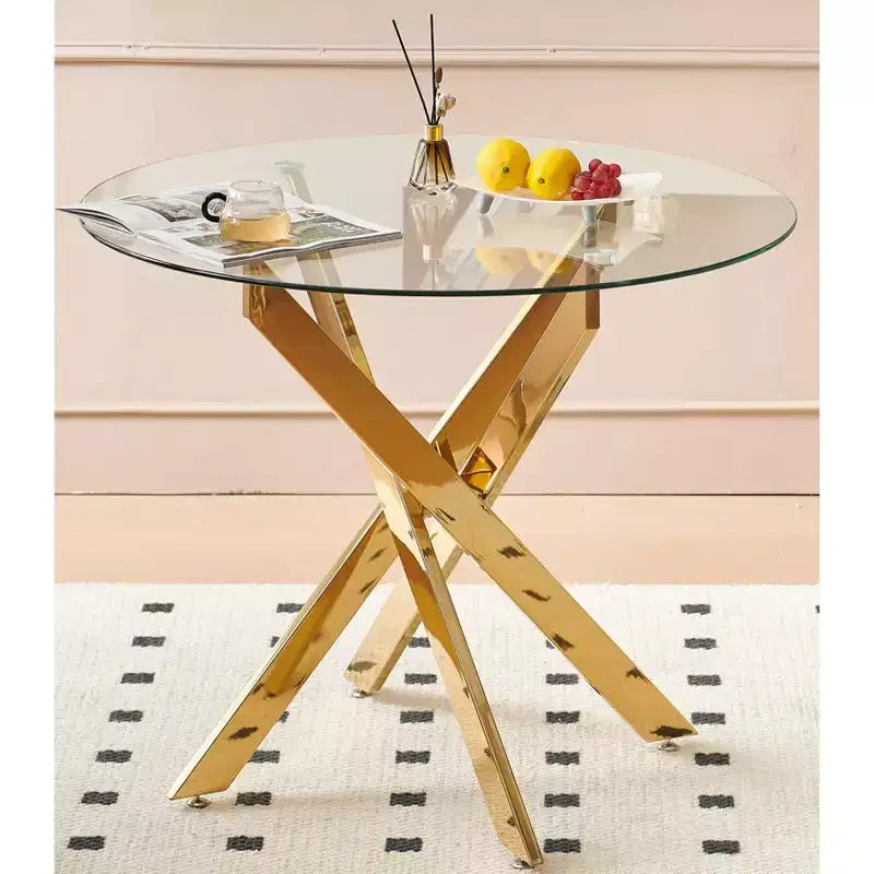 Ensemble de salle à manger 5 pièces style Mid-Century avec plateau en verre et pieds en métal pour 4 à 6 personnes, fait aussi office de table basse