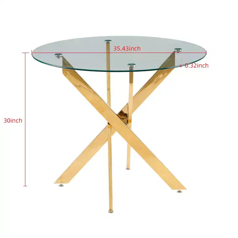 Ensemble de salle à manger 5 pièces style Mid-Century avec plateau en verre et pieds en métal pour 4 à 6 personnes, fait aussi office de table basse