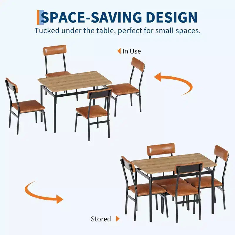 Ensemble de table à manger 5 pièces, ensemble de table de cuisine en bois avec 4 chaises rembourrées en PU, ensemble de dînette à cadre métallique industriel pour salle à manger, dîner à la maison, fête