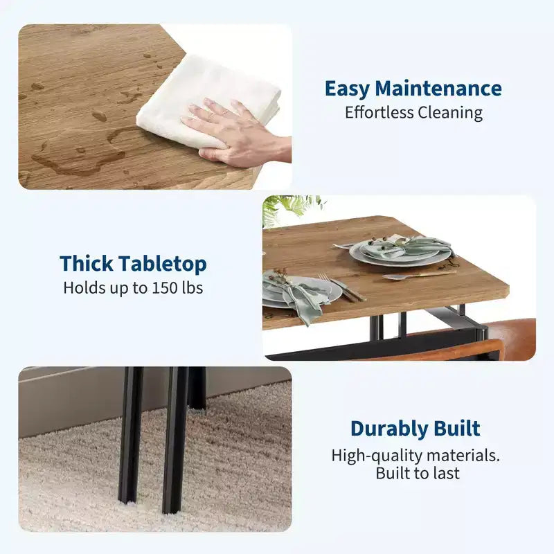 Ensemble de table à manger 5 pièces, ensemble de table de cuisine en bois avec 4 chaises rembourrées en PU, ensemble de dînette à cadre métallique industriel pour salle à manger, dîner à la maison, fête