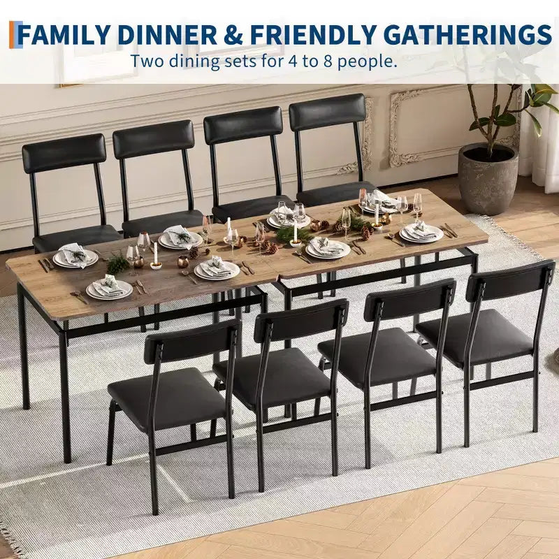 Ensemble de table à manger 5 pièces, ensemble de table de cuisine en bois avec 4 chaises rembourrées en PU, ensemble de dînette à cadre métallique industriel pour salle à manger, dîner à la maison, fête