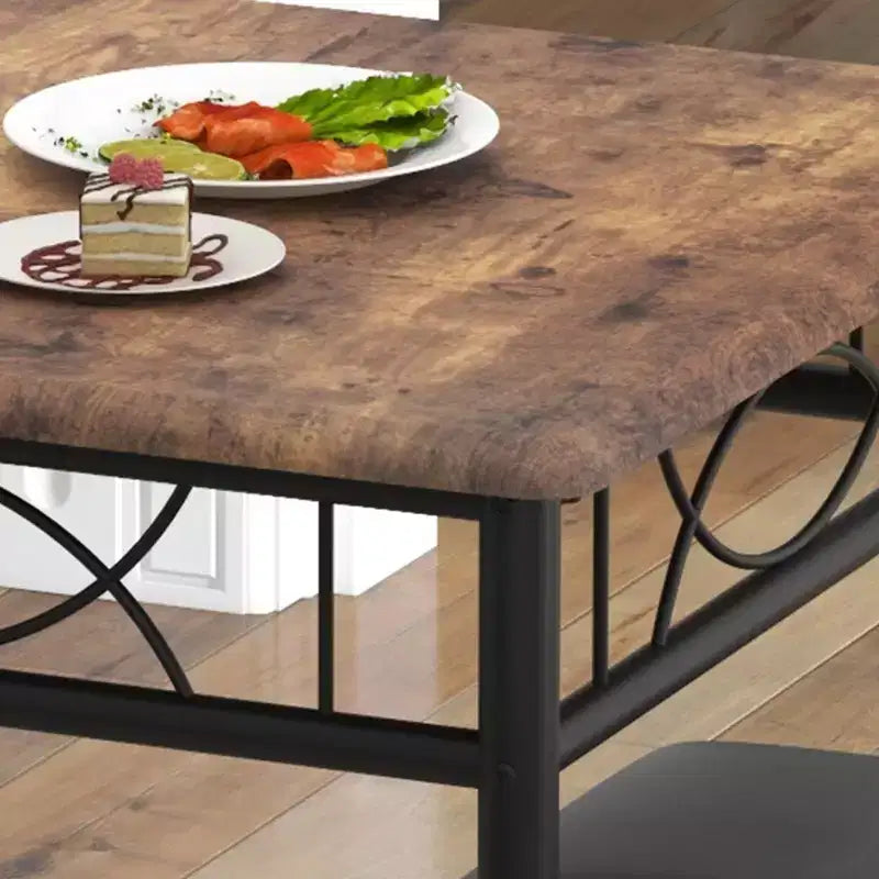 Ensemble de salle à manger 3 pièces pour 2, Table de cuisine industrielle en bois et 2 chaises rembourrées en cuir PU avec cadre en métal pour petit espace, appartement
