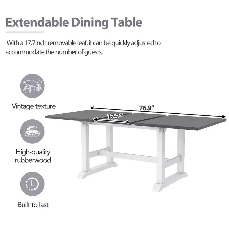 Ensemble de salle à manger rustique extensible 6 pièces Whisen, comprenant une table de salle à manger à tréteaux de 195,3 cm et 4 chaises de salle à manger rembourrées, 1 banc.