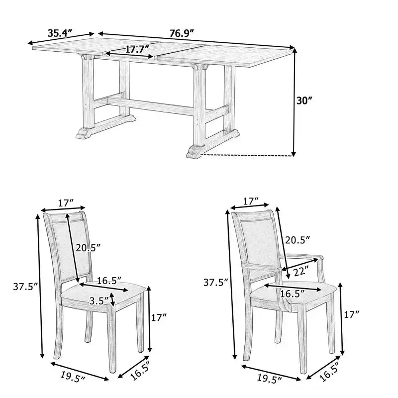 Ensemble de salle à manger rustique extensible 6 pièces Whisen, comprenant une table de salle à manger à tréteaux de 195,3 cm et 4 chaises de salle à manger rembourrées, 1 banc.