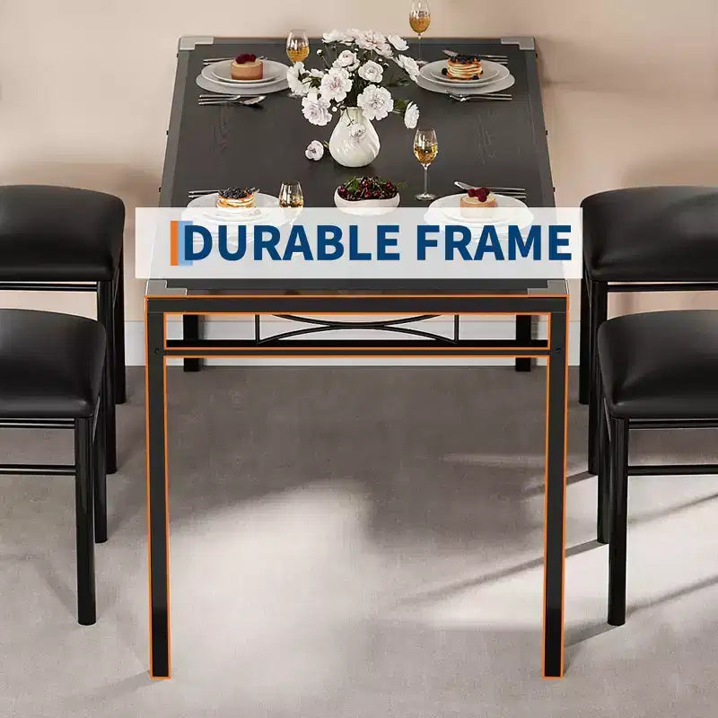 Ensemble table à manger et chaises en MDF noir et métal, compact pour petits espaces, choisissez 4 pièces (1 table + 4 chaises) ou 2 pièces (1 table + 2 chaises)