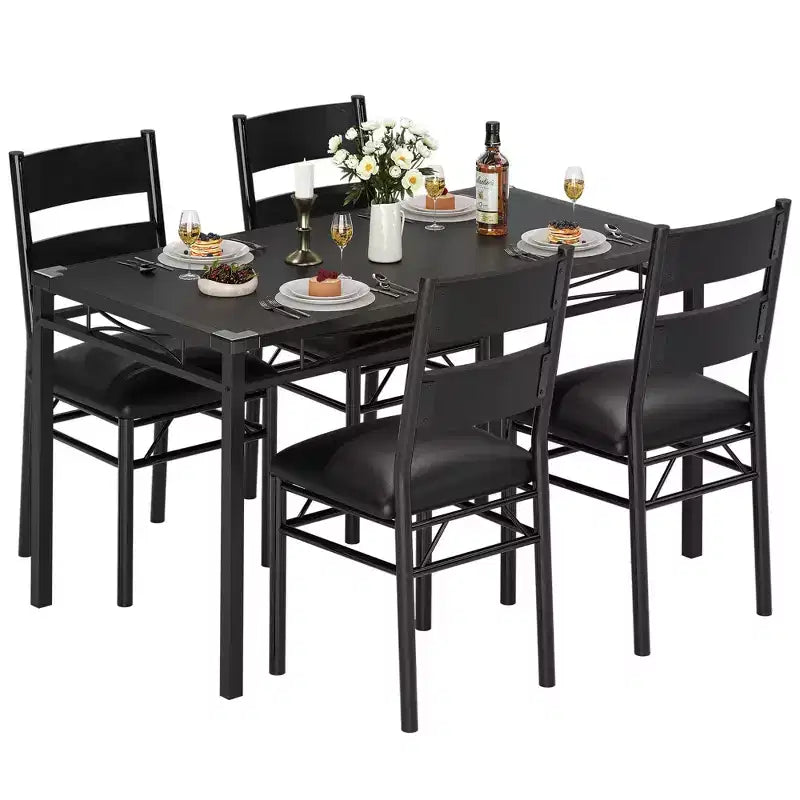 Ensemble table à manger et chaises en MDF noir et métal, compact pour petits espaces, choisissez 4 pièces (1 table + 4 chaises) ou 2 pièces (1 table + 2 chaises)