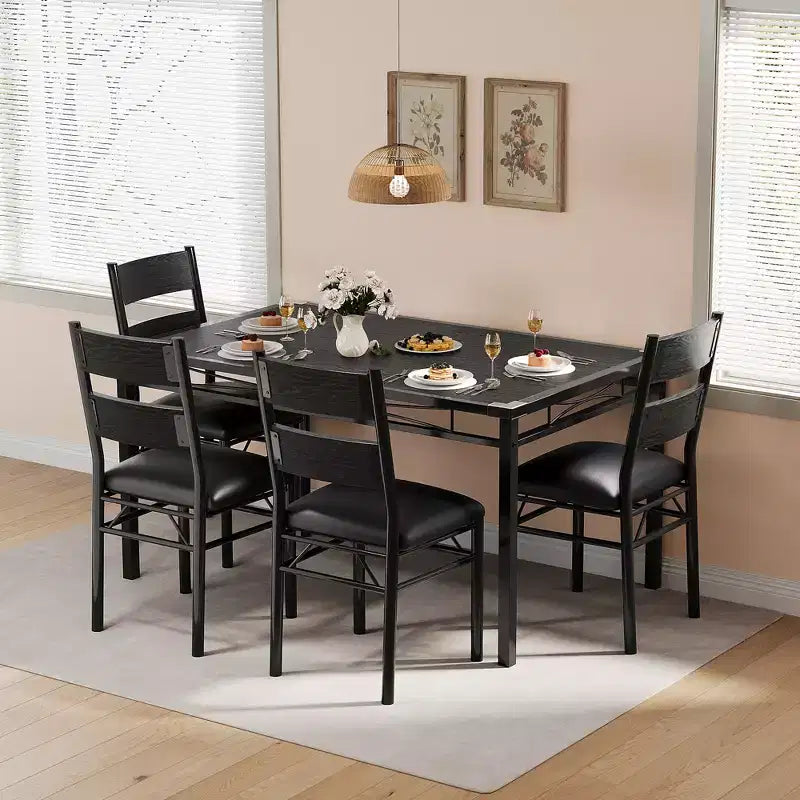 Ensemble table à manger et chaises en MDF noir et métal, compact pour petits espaces, choisissez 4 pièces (1 table + 4 chaises) ou 2 pièces (1 table + 2 chaises)