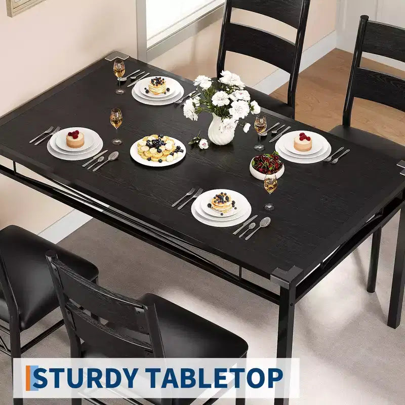Ensemble table à manger et chaises en MDF noir et métal, compact pour petits espaces, choisissez 4 pièces (1 table + 4 chaises) ou 2 pièces (1 table + 2 chaises)