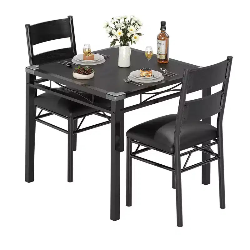 Ensemble table à manger et chaises en MDF noir et métal, compact pour petits espaces, choisissez 4 pièces (1 table + 4 chaises) ou 2 pièces (1 table + 2 chaises)
