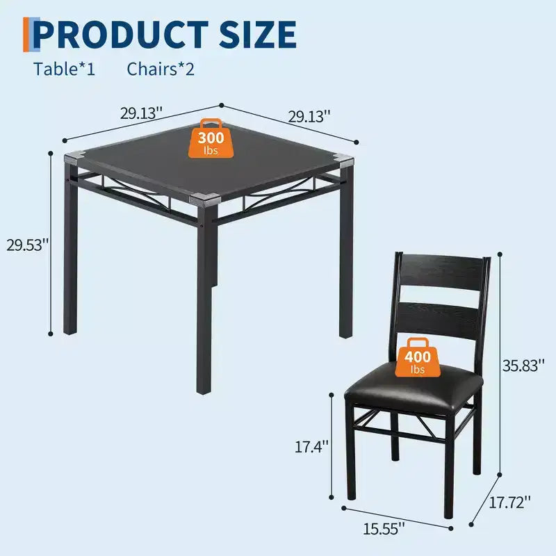 Ensemble table à manger et chaises en MDF noir et métal, compact pour petits espaces, choisissez 4 pièces (1 table + 4 chaises) ou 2 pièces (1 table + 2 chaises)