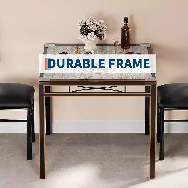 Ensemble table à manger et chaises en MDF noir et métal, compact pour petits espaces, choisissez 4 pièces (1 table + 4 chaises) ou 2 pièces (1 table + 2 chaises)