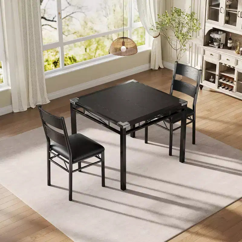 Ensemble table à manger et chaises en MDF noir et métal, compact pour petits espaces, choisissez 4 pièces (1 table + 4 chaises) ou 2 pièces (1 table + 2 chaises)