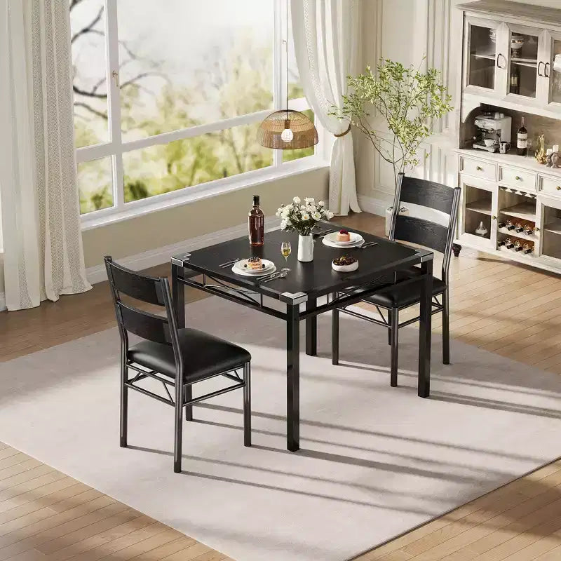 Black MDF & Metal Dining Table Set  Space-Saving for Small Spaces, Choose 4-Piece (1 Table + 4 Chairs) or 2-Piece (1 Table + 2 Chairs)