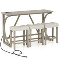 Costway 4-Piece Bar Table Set w/ Power Outlet Counter Height Bistro Table and Stools