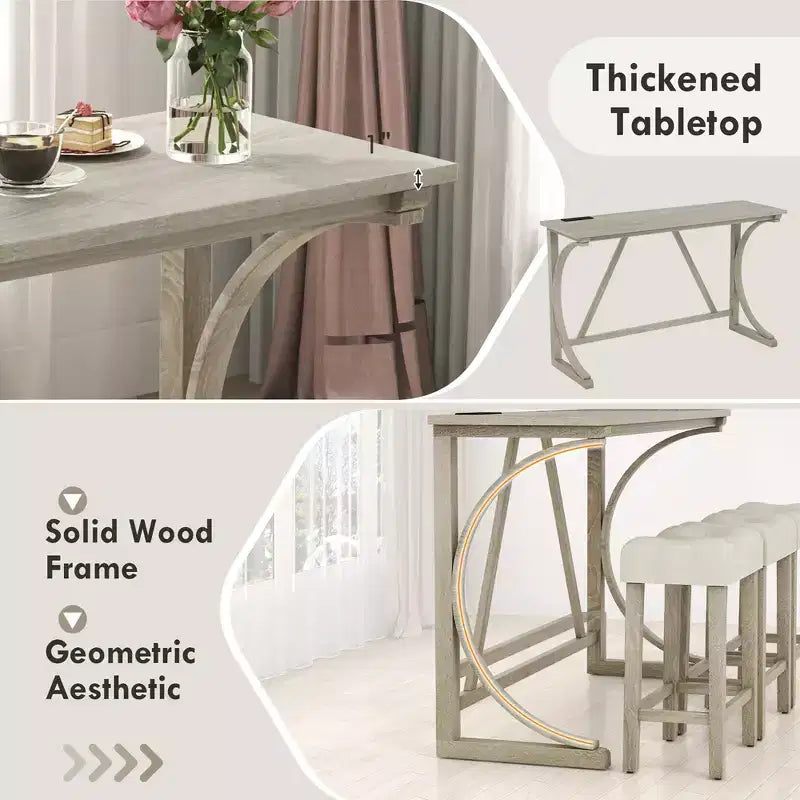 Ensemble table et tabourets de bar 4 pièces Costway avec prise de courant, table de bistrot hauteur comptoir