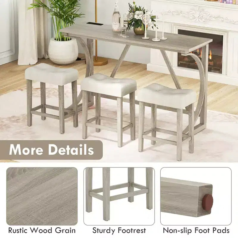 Ensemble table et tabourets de bar 4 pièces Costway avec prise de courant, table de bistrot hauteur comptoir
