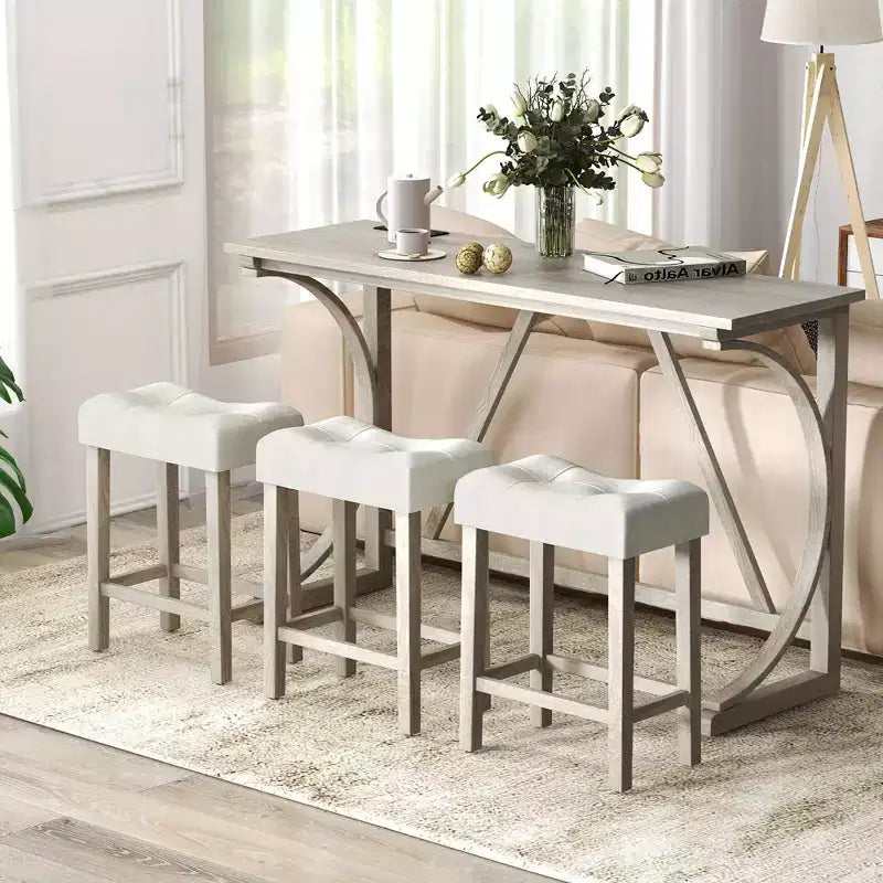 Ensemble table et tabourets de bar 4 pièces Costway avec prise de courant, table de bistrot hauteur comptoir