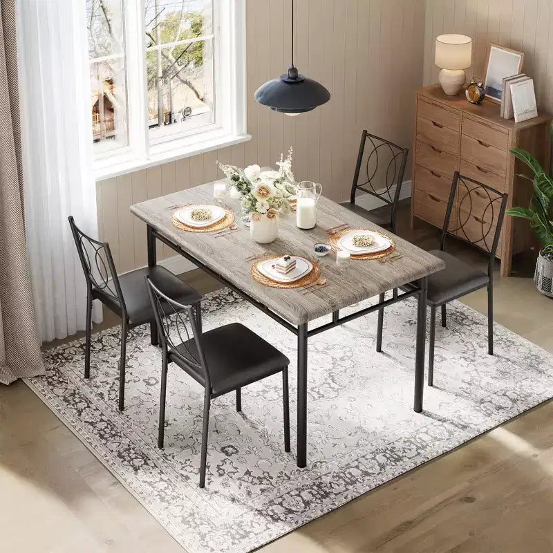 Ensemble de salle à manger de ferme pour 4 - Table de salle à manger avec chaises rembourrées, ensemble de table de cuisine en bois