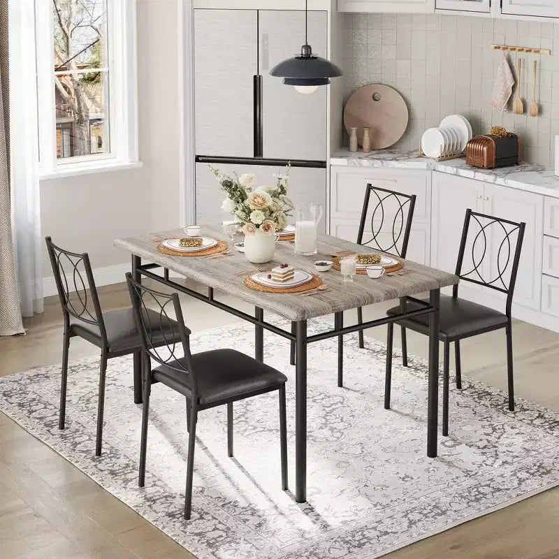Ensemble de salle à manger de ferme pour 4 - Table de salle à manger avec chaises rembourrées, ensemble de table de cuisine en bois