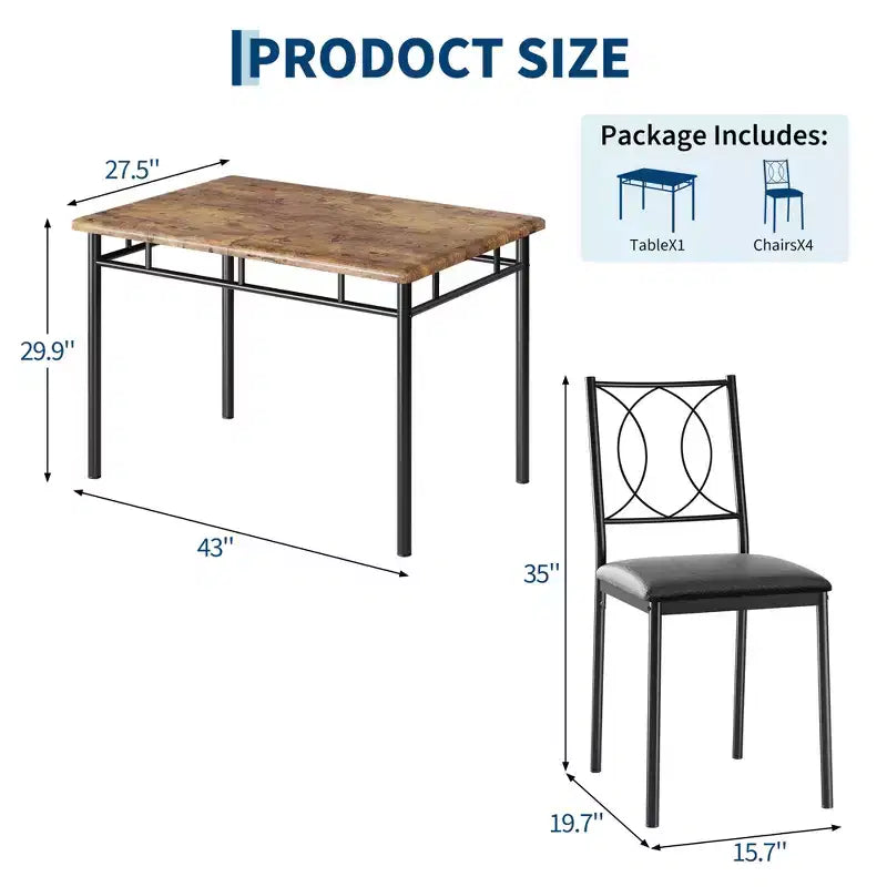 Ensemble de salle à manger de ferme pour 4 - Table de salle à manger avec chaises rembourrées, ensemble de table de cuisine en bois