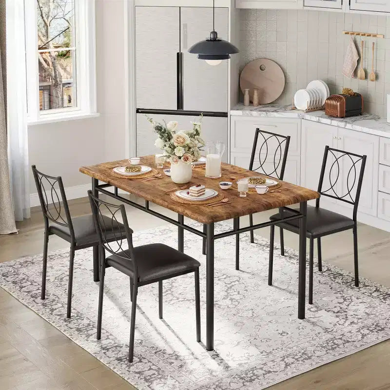 Ensemble de salle à manger de ferme pour 4 - Table de salle à manger avec chaises rembourrées, ensemble de table de cuisine en bois