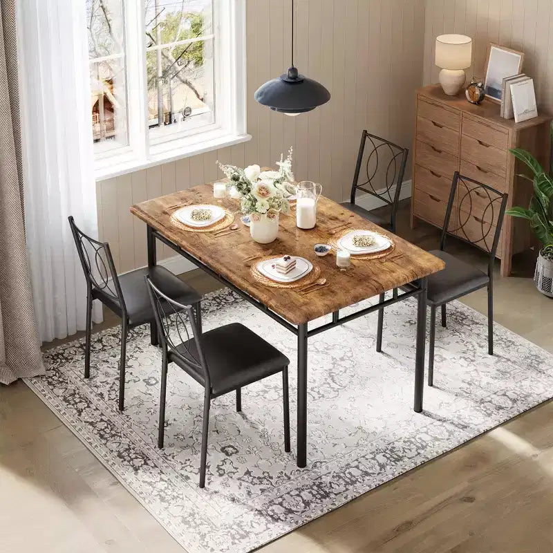 Ensemble de salle à manger de ferme pour 4 - Table de salle à manger avec chaises rembourrées, ensemble de table de cuisine en bois
