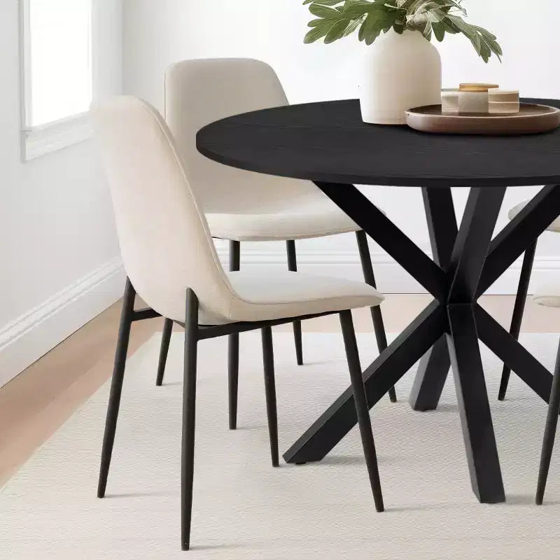 Ensemble de salle à manger rond 5 pièces avec 4 chaises rembourrées, table de cuisine à pied central noire pour petits espaces - Panipeachy