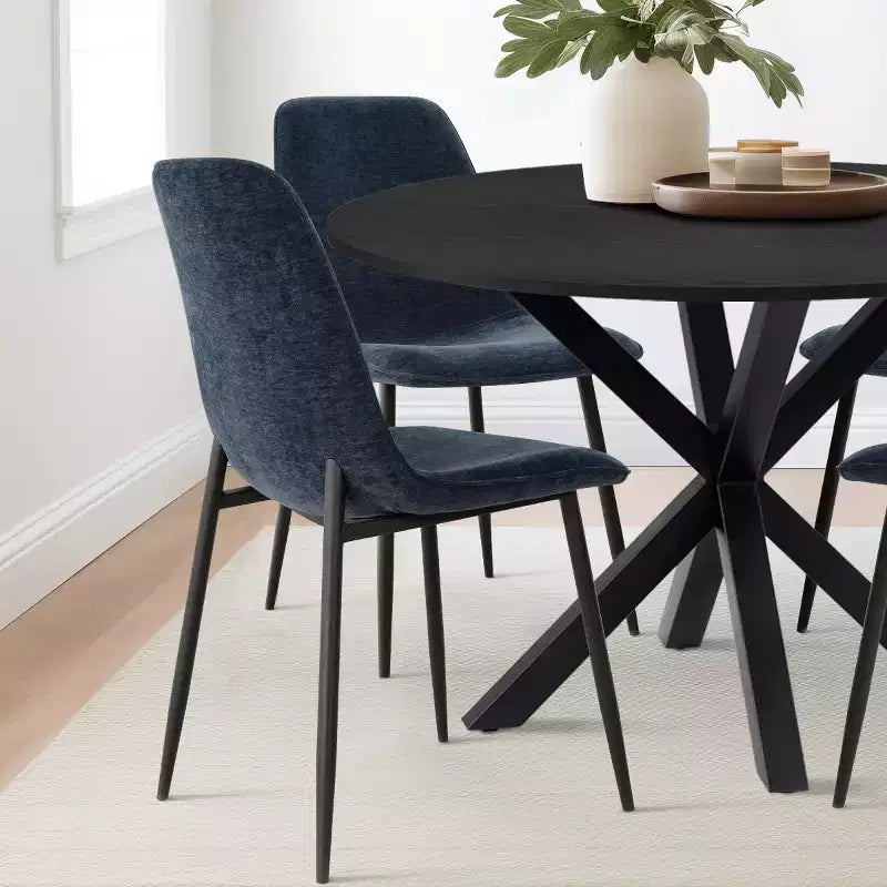 Ensemble de salle à manger rond 5 pièces avec 4 chaises rembourrées, table de cuisine à pied central noire pour petits espaces - Panipeachy