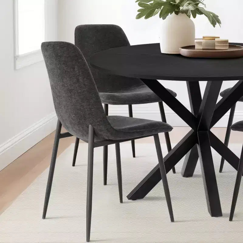 Ensemble de salle à manger rond 5 pièces avec 4 chaises rembourrées, table de cuisine à pied central noire pour petits espaces - Panipeachy