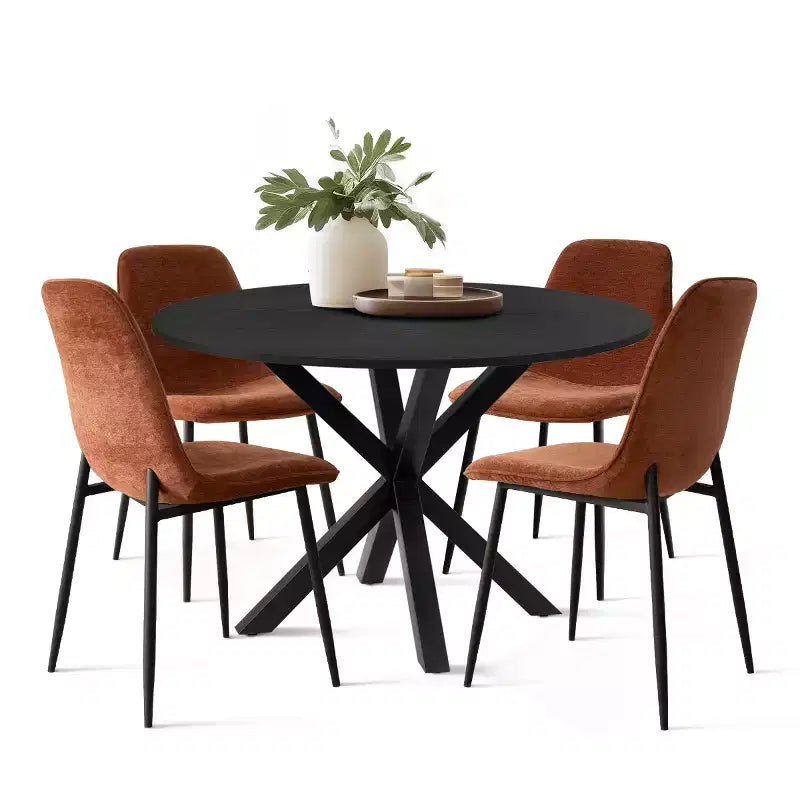 Ensemble de salle à manger rond 5 pièces avec 4 chaises rembourrées, table de cuisine à pied central noire pour petits espaces - Panipeachy