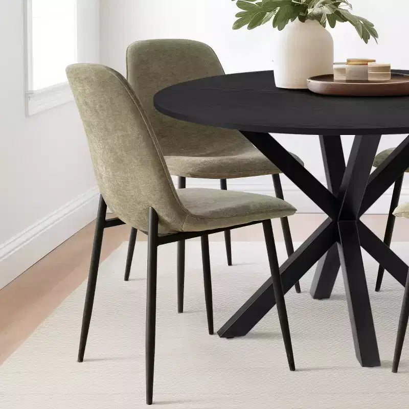 Ensemble de salle à manger rond 5 pièces avec 4 chaises rembourrées, table de cuisine à pied central noire pour petits espaces - Panipeachy