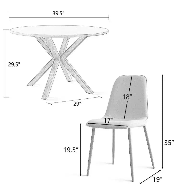 Ensemble de salle à manger rond 5 pièces avec 4 chaises rembourrées, table de cuisine à pied central noire pour petits espaces - Panipeachy