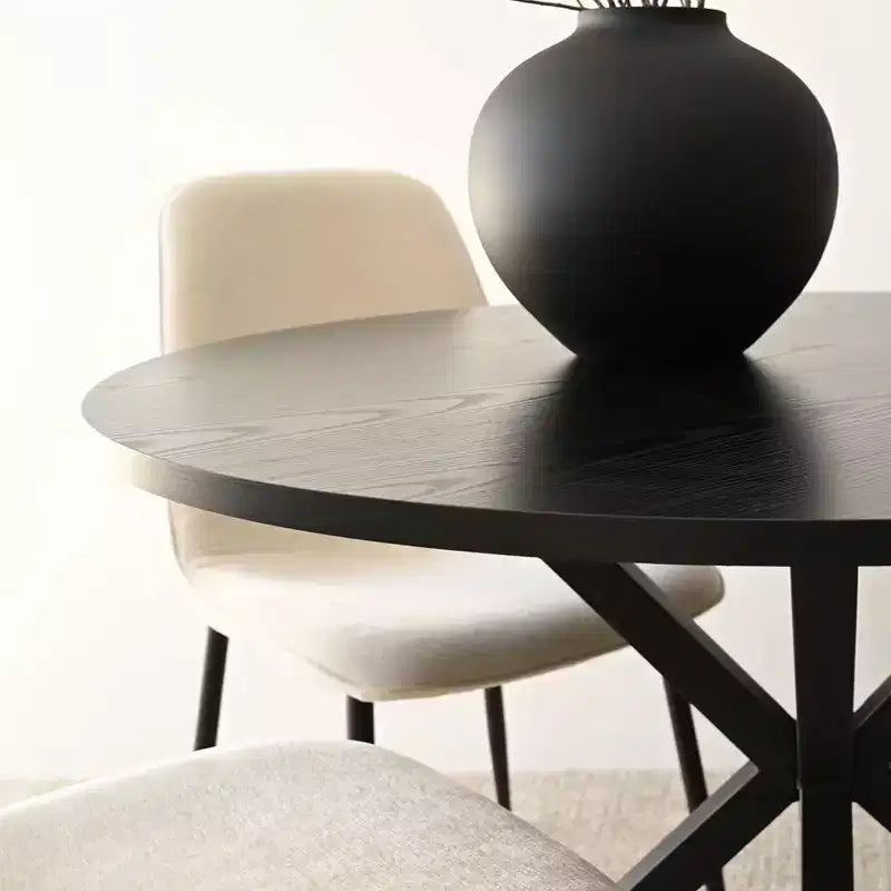Ensemble de salle à manger rond 5 pièces avec 4 chaises rembourrées, table de cuisine à pied central noire pour petits espaces - Panipeachy