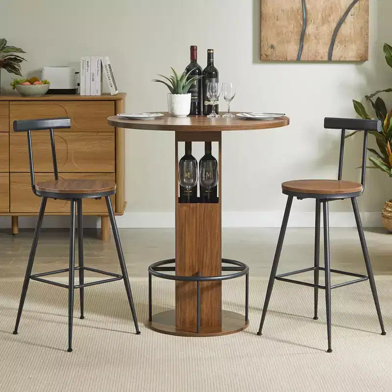 GDFStudio Yuna Ensemble moderne de 3 pièces table de bar ronde et tabourets en bois avec repose-pieds en métal
