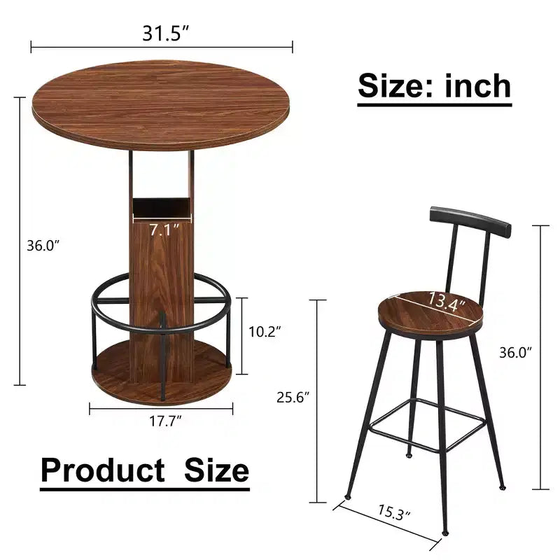 GDFStudio Yuna Ensemble moderne de 3 pièces table de bar ronde et tabourets en bois avec repose-pieds en métal