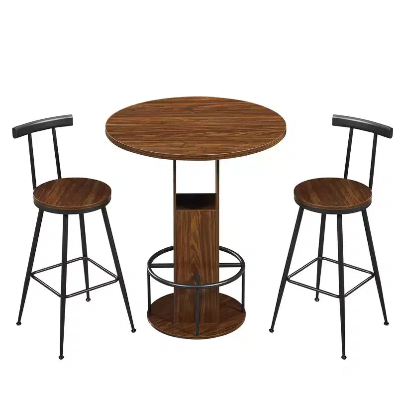 GDFStudio Yuna Ensemble moderne de 3 pièces table de bar ronde et tabourets en bois avec repose-pieds en métal