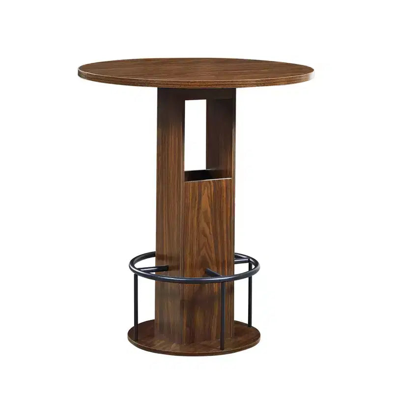 GDFStudio Yuna Ensemble moderne de 3 pièces table de bar ronde et tabourets en bois avec repose-pieds en métal