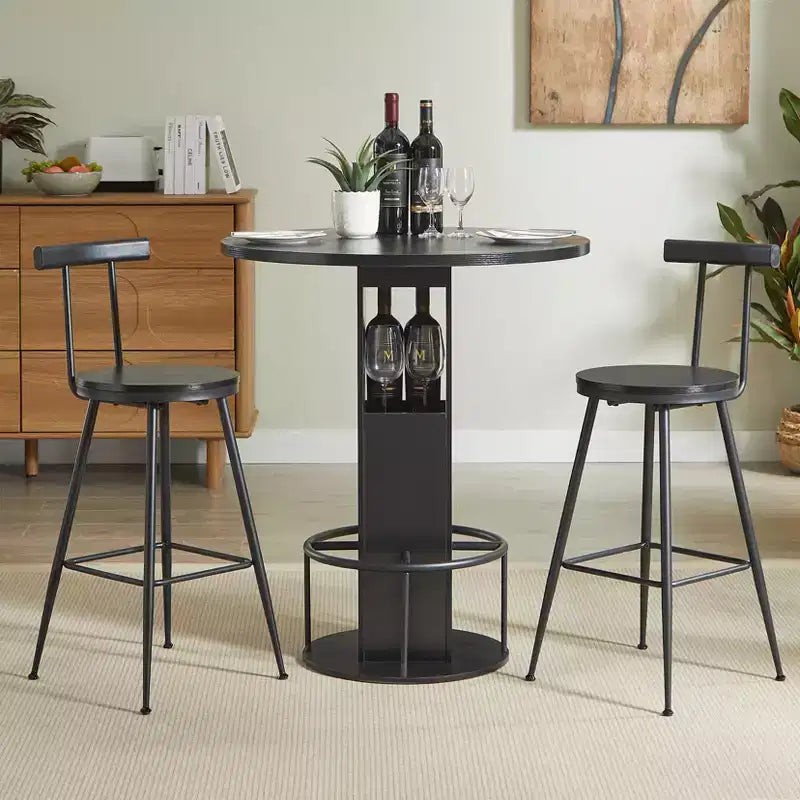 GDFStudio Yuna Ensemble moderne de 3 pièces table de bar ronde et tabourets en bois avec repose-pieds en métal