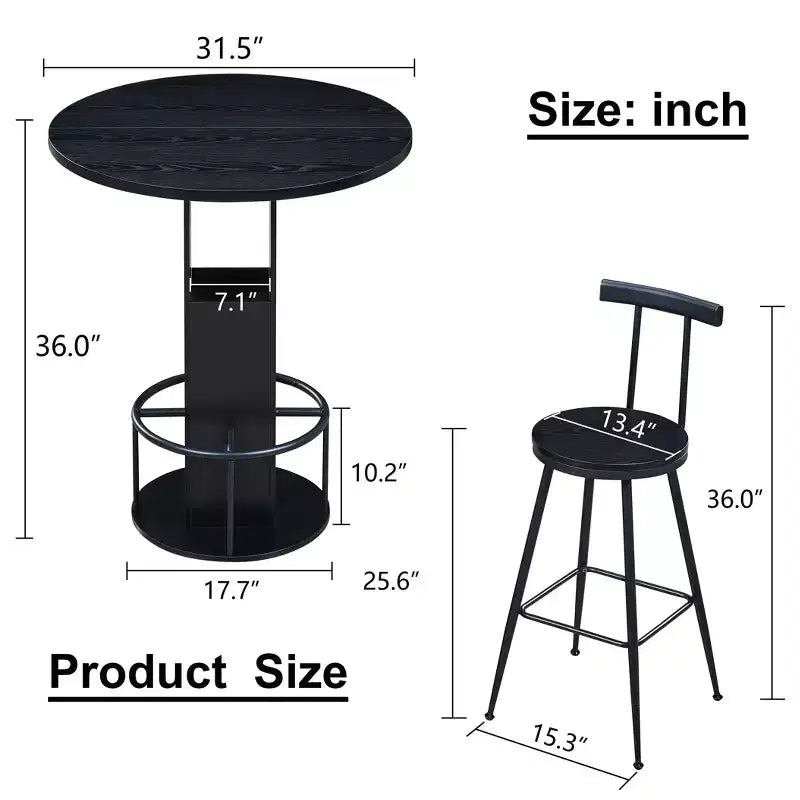 GDFStudio Yuna Ensemble moderne de 3 pièces table de bar ronde et tabourets en bois avec repose-pieds en métal
