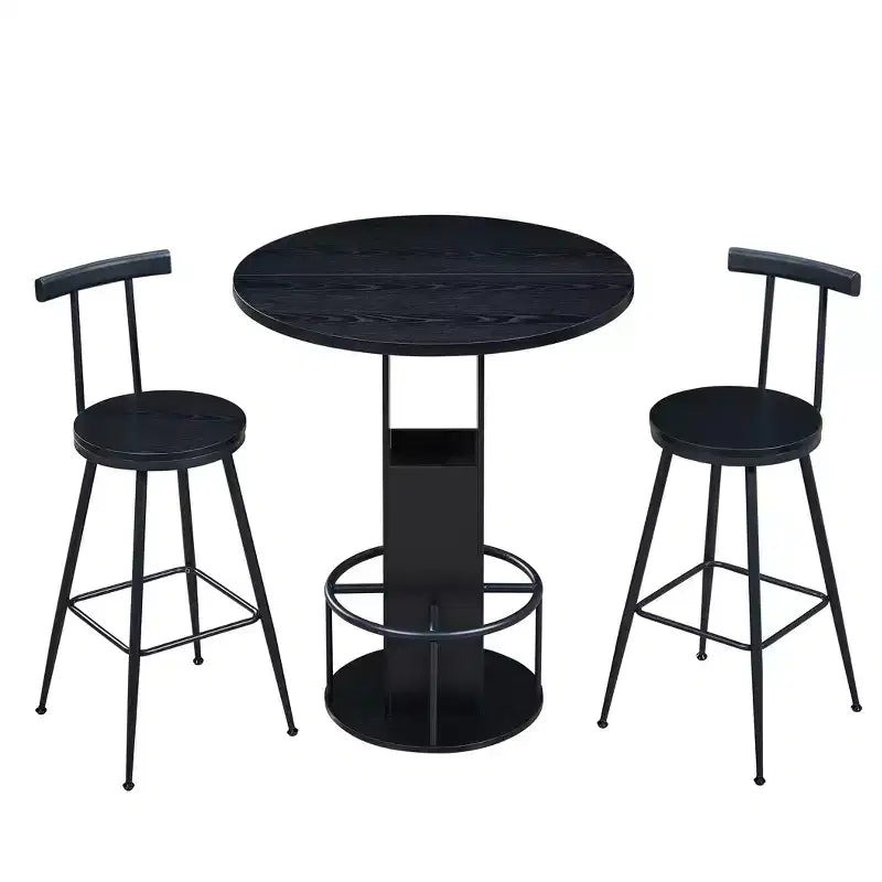 GDFStudio Yuna Ensemble moderne de 3 pièces table de bar ronde et tabourets en bois avec repose-pieds en métal