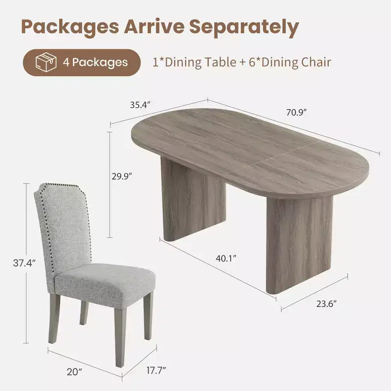 Ensemble table à manger ovale avec chaises de salle à manger rembourrées, table de cuisine avec base en bois robuste, chaise de salle à manger à dossier haut en bois massif pour la cuisine
