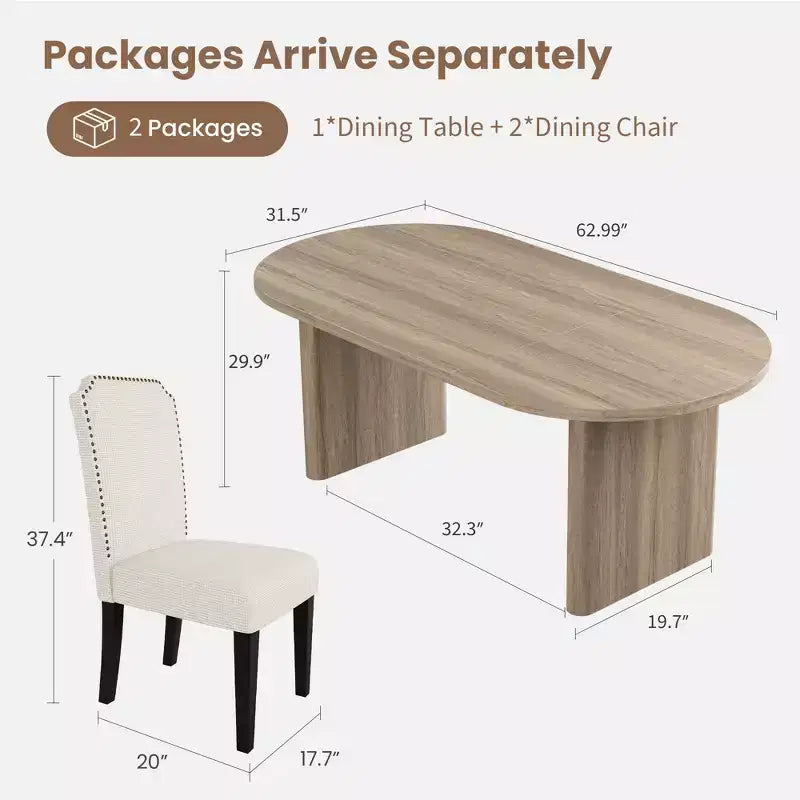 Ensemble table à manger ovale avec chaises de salle à manger rembourrées, table de cuisine avec base en bois robuste, chaise de salle à manger à dossier haut en bois massif pour la cuisine