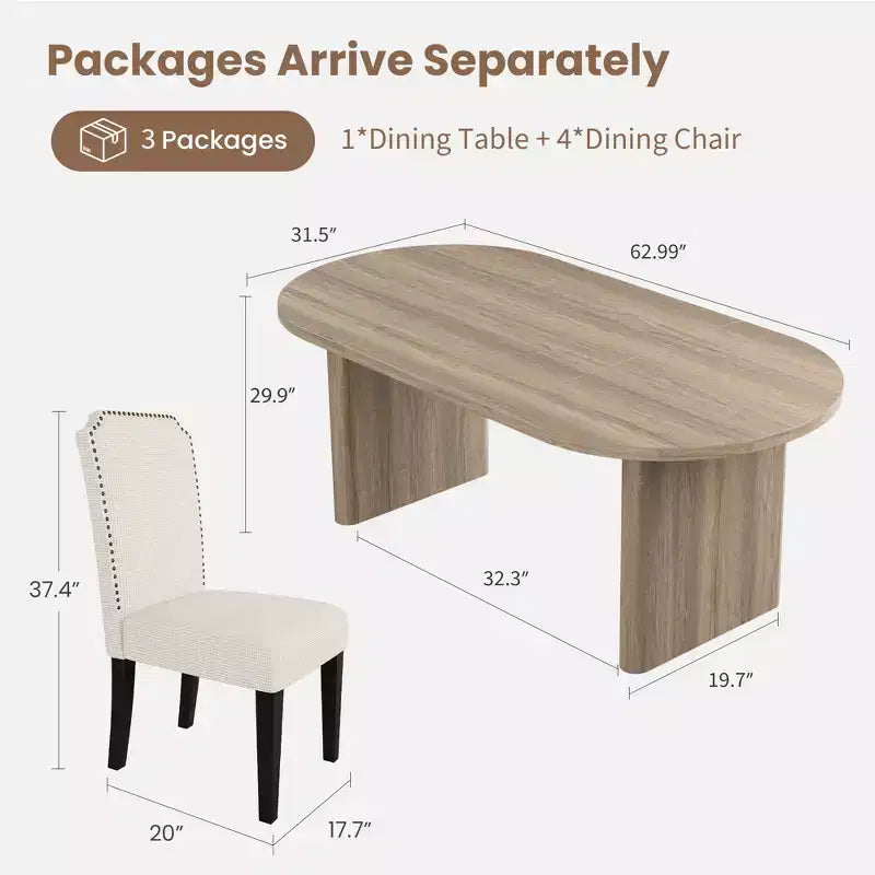 Ensemble table à manger ovale avec chaises de salle à manger rembourrées, table de cuisine avec base en bois robuste, chaise de salle à manger à dossier haut en bois massif pour la cuisine