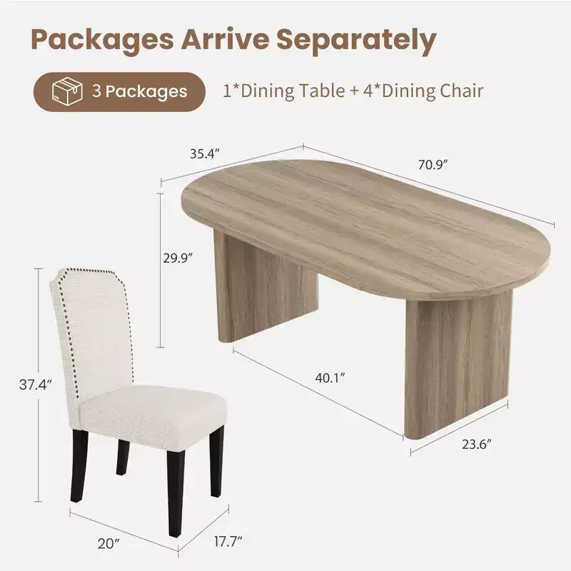 Ensemble table à manger ovale avec chaises de salle à manger rembourrées, table de cuisine avec base en bois robuste, chaise de salle à manger à dossier haut en bois massif pour la cuisine